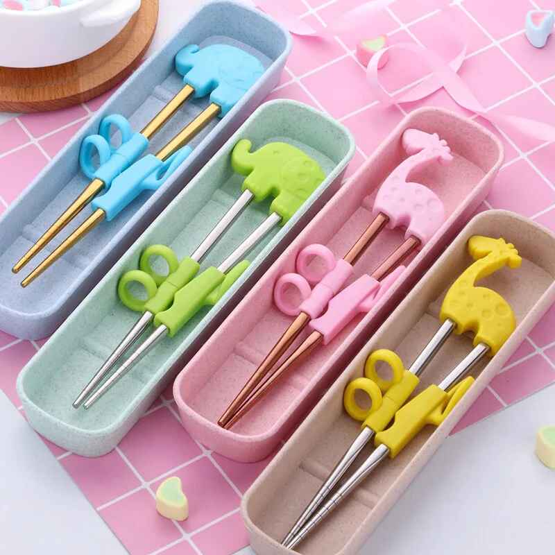 

1Pair Stainless Steel Chopsticks For Kids Cartoon Learning Chop Sticks Reusable Training Chopsticks Cute Children Tableware Set