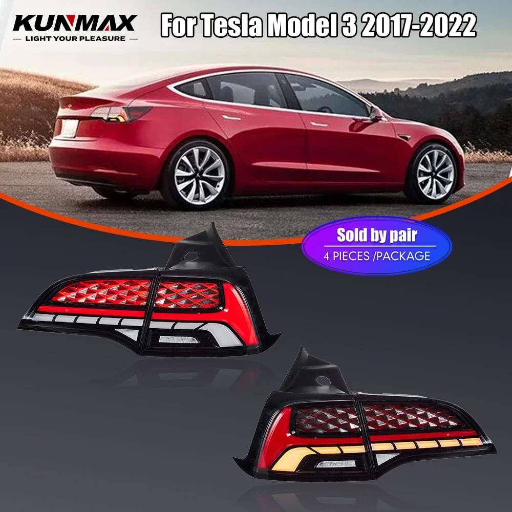 Pair Of LED Tail Lights For Tesla Model 3 2017-2022 DRL Reverse Brake Turning Signal Plug And Play Car Rear Tail Light Assembly