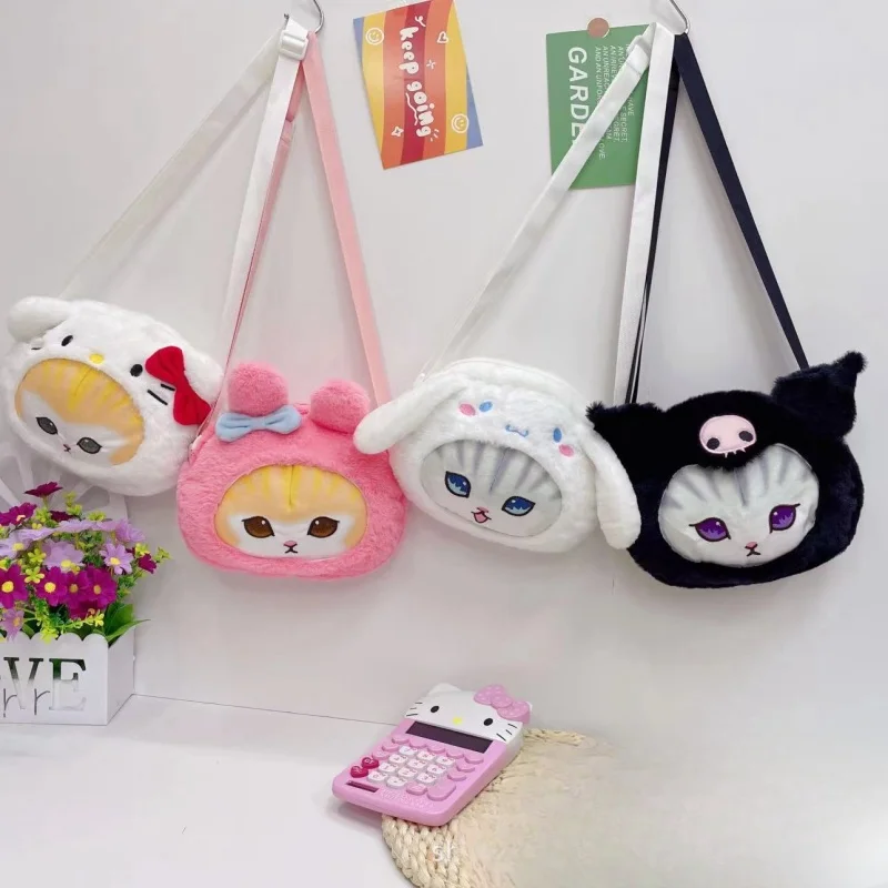 Sanrio Pluche Tas Haai Gebakken Garnalen Kat Pluche Speelgoed Crossdressing Kuromi Gevulde Pop Cinnamoroll Rugzak Handtas Geschenken Voor Kinderen