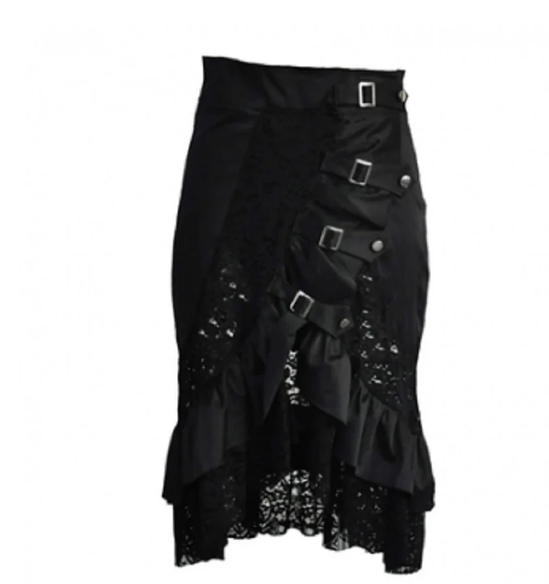 

Black Lace Punk Style Skirt High Waist Irregular Skirt Wrap Hip Tight Skirt Miniskirt Cross Dresser Gothic Party Everyday Unisex