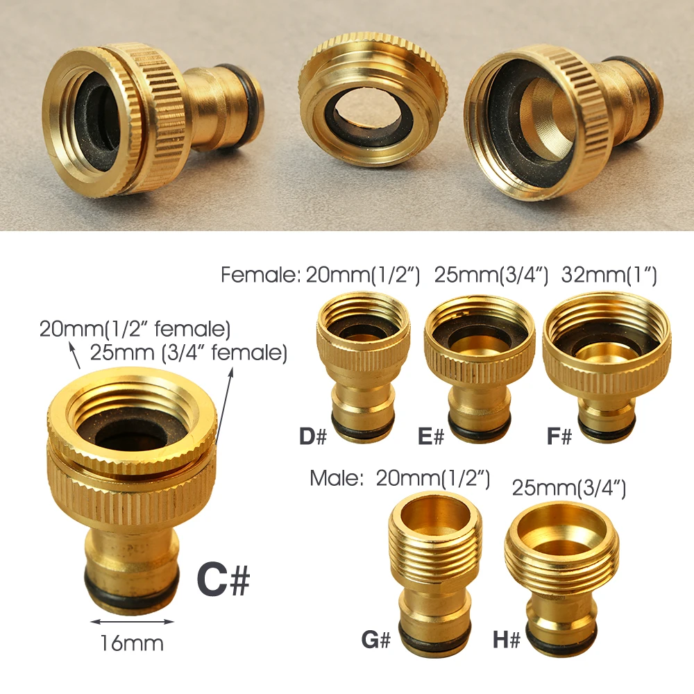 1/2\'\' 3/4\'\' 1\'\' Brass Tap Quick Connecter 16mm 20mm Copper Hose Coupling Adapter Garden Tubing Repair Watering Gun Fittings Tool