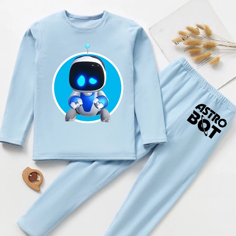 Astro Bot Pajamas for Children Cute Cartoon Game Figure Printed Nightgown Boys Kawaii Loungewear Autumn Children\'s Clothing