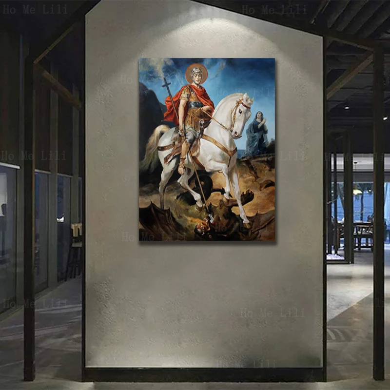 Saint George And The Dragon Angels Weigh The Soul And Fight With The Devil Chapel Frescoes Canvas Wall Art By Ho Me Lili Decor