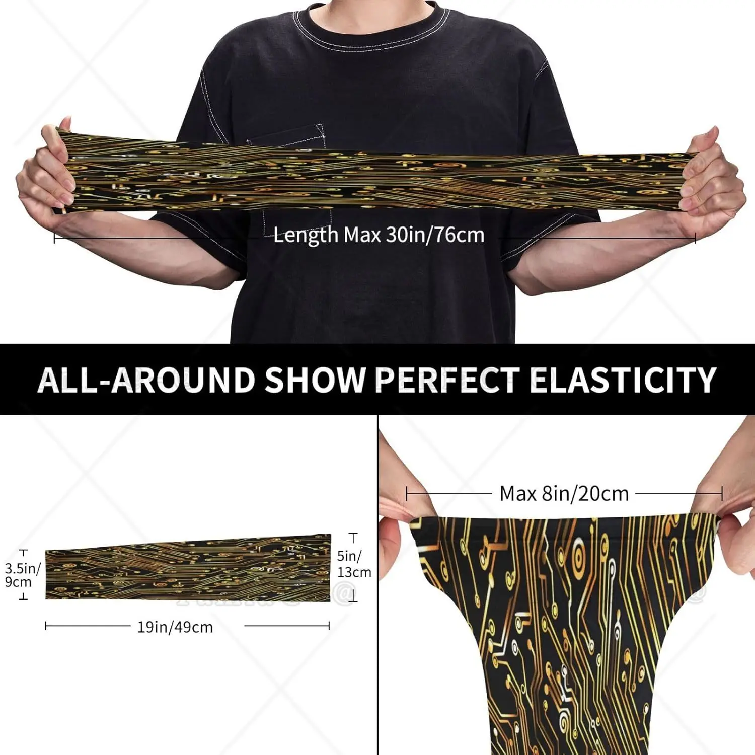 Circuit Board  Premium Cooling UV Protection Arm Sleeves  Breathable Ice Silk Fabric with Anti-Slip Design for Outdoor Sports