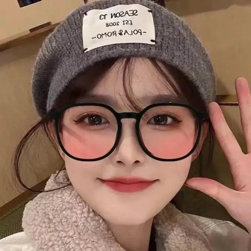 Fashion Korean Glasses Y2K Gradient Pink Blush Lens Transparent Large Square Eyewear Women Students