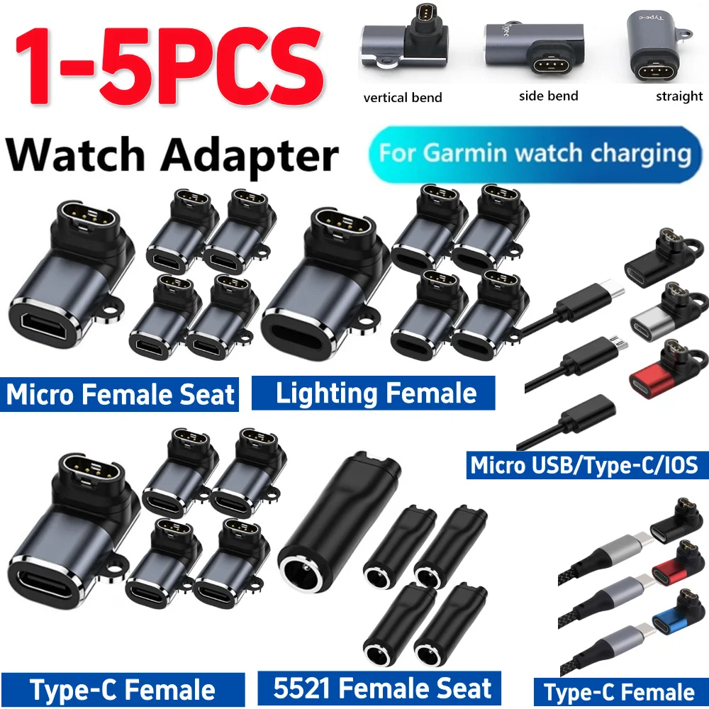 Type C/Micro/ios USB to 4pin Charger Adapter Connector Charger Adapter For Garmin Fenix 7/6/5/7X/6X/5X Watch Charging Converter