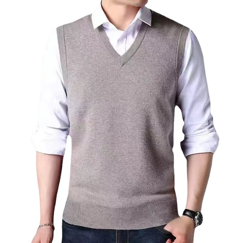 

Autumn Winter Men's Pullover Knitted Vest Mens Retro V-Neck Jumper Knitted Waistcoats Men Wool Warm Sweater Vest Clothing