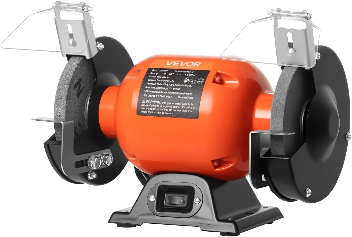 Bench Grinder, 6-inch Single Speed Bench Grinder, 1750RPM Low-Speed Table Grinders with 250W 2A Induction Motor, 36/60-Grit Grin