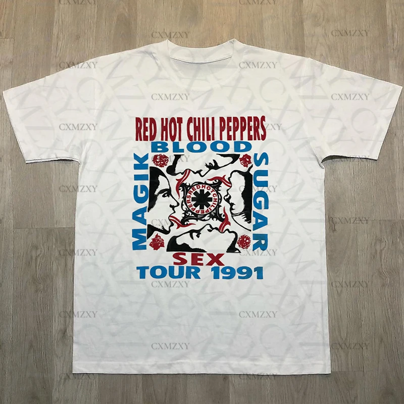 

2025 Red-Hot-Chili Peppers American Retro Rock Vintage High Street Casual Fashion Brand Heavy Cotton Short Sleeve T-shirt Men