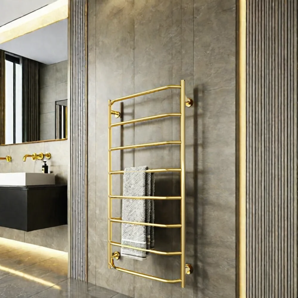 Double Stainless Steel Rose Gold Wall Mounted Electric Towel Warmer Rack & Heater for Bathroom