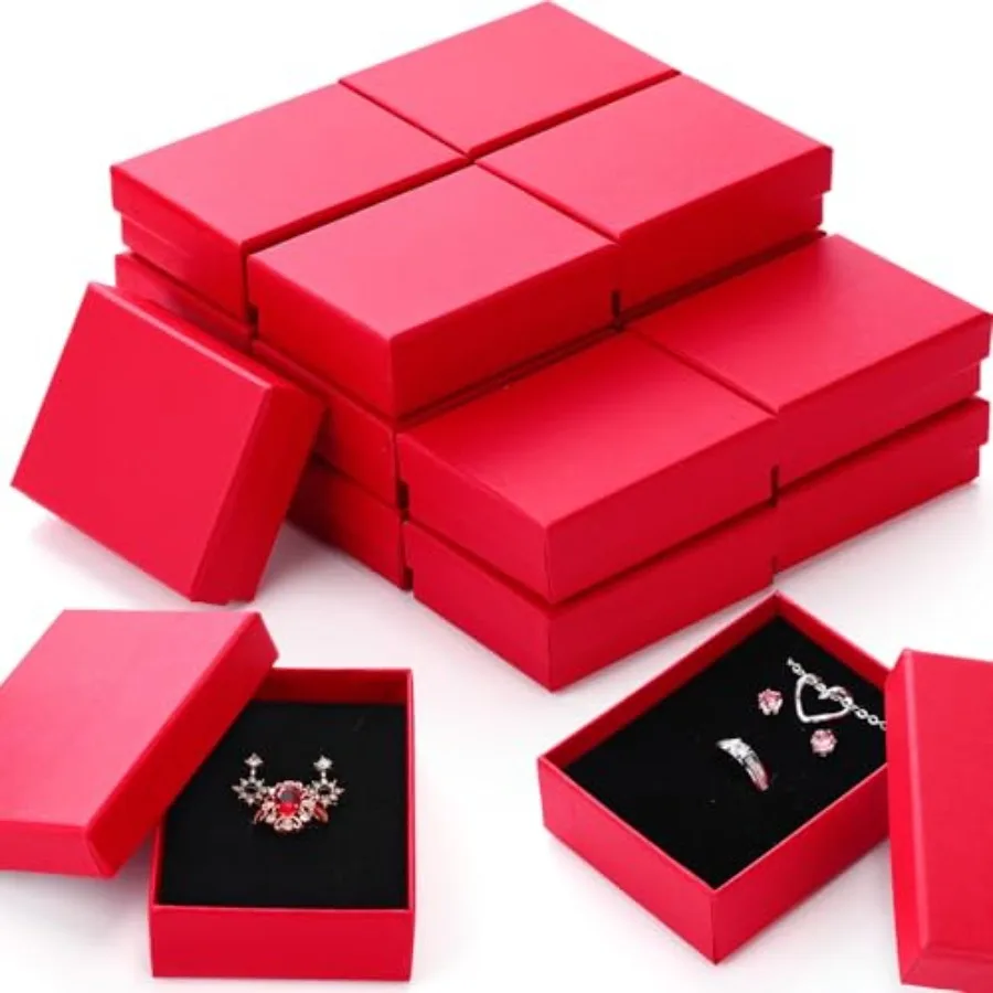 Jewelry Cardboard Gift Boxes Packaging Necklace Ring Earring Storage Box with Cushion 3.5x2.8x1.2 Inch Red, 36 Pcs