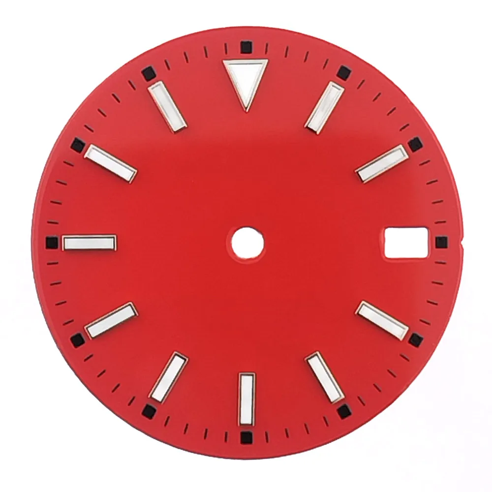 28,5-mm-Zifferblatt, passend für das NH35-Uhrwerk, mit BGW9-Blau-Nachtlicht, in den Farben Schwarz, Rot, Grün, Lila und Gelb, Uhrenzifferblätter, Uhrenteile, Zubehör. – Detail 6