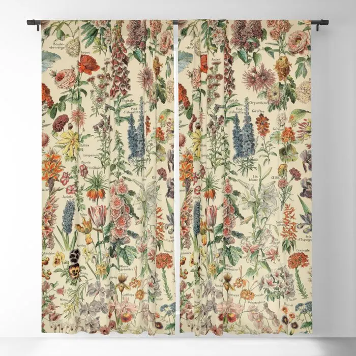 French Vintage Floral Illustration Blackout Curtains 3D Print Window Curtains for Bedroom Living Room Decor Window Treatments