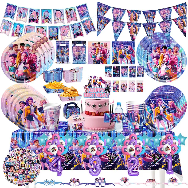 Nouvelles décorations d'anniversaire K-POP Demon Hunter, thème Demon Hunters Kpop, vaisselle, assiettes, gobelets, ballons, fournitures pour fêtes