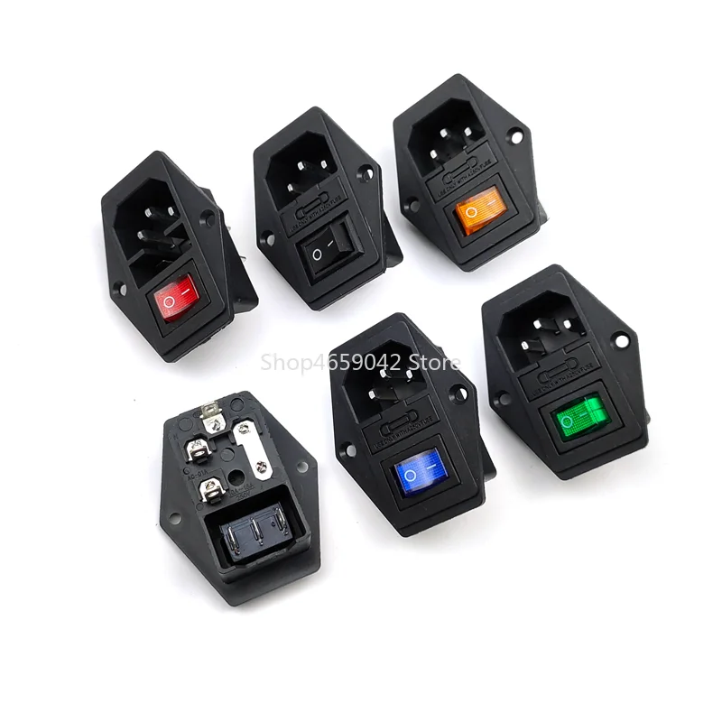 1set 10A 250V Inlet Module Plug Fuse Rocker Switch Male Power Socket 3 Pin IEC320 C14 Switch Kits