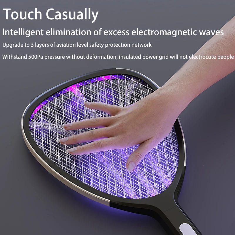 3-in-1 Electric Fly Swatter Handheld 4000V Insect Killer Type-C Rechargeable Tapping Mode for Indoor And Outdoor Use