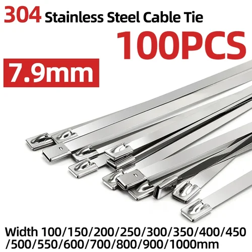 Imagen 1 del producto Bridas de Metal de acero inoxidable 100-7,9mm, 100 de ancho de piezas, envoltura de escape, cables recubiertos, bridas de bloqueo, multiusos