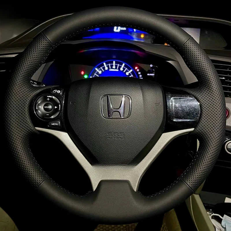 

For Honda Civic Civic 9 2012-2015 Jed 2013-2018 Hand-Stitched non-slip black Genuine Leather Car Steering Wheel Cover