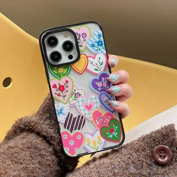 2.0 Version Acrylic Upgrade Border Heart Flower Phone Case Cover for IPhone 11 12 13 14 15 16 Pro Max Case