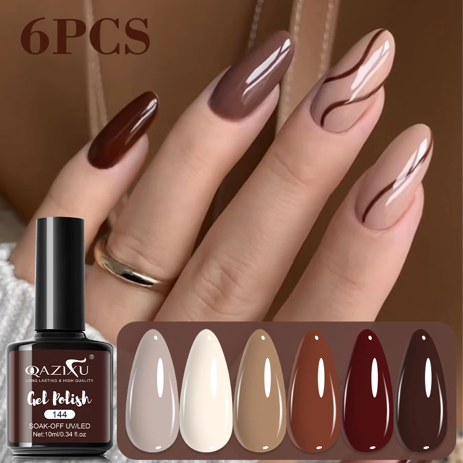 

QAZIXU 6Pcs Brown Gel Nail Polish For All Seasons, Soak Off UV LED Gel Polish, For Home & Salon Use Nail Art Gift For Friend