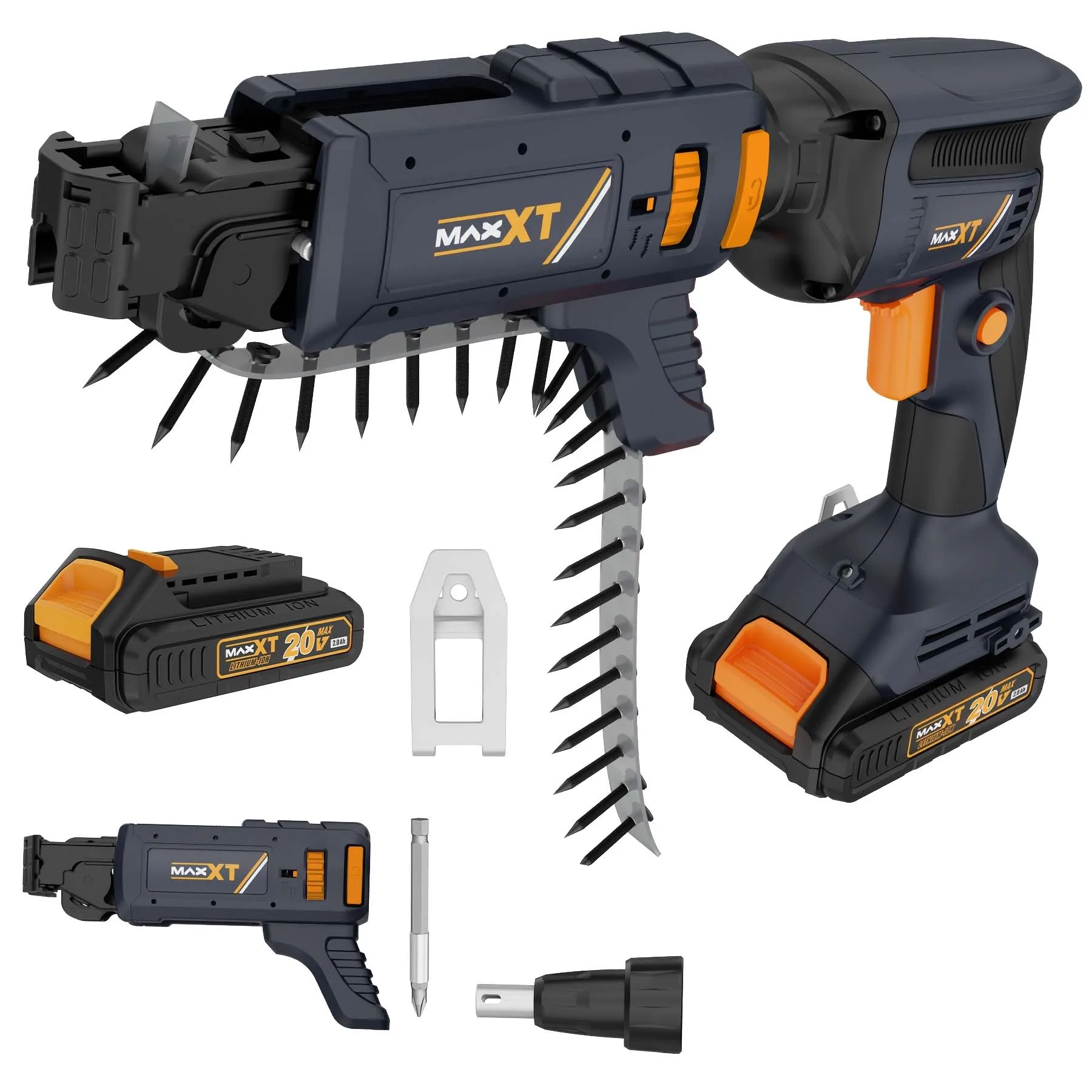 20V Drywall Screw Gun Brushless, MAXXT Cordless Lithium-Ion Brushless Self Feeding Drywall Screwdriver Autofeed Variable Speed With Collated Drywall Attachment(Included 2.0Ah Battery And Charger)