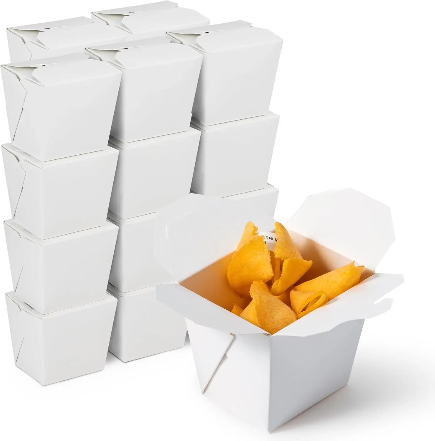 

8 oz Chinese Take Out Boxes - 50 Pack Plain White Paperboard Food Containers for Meals, Party Favors