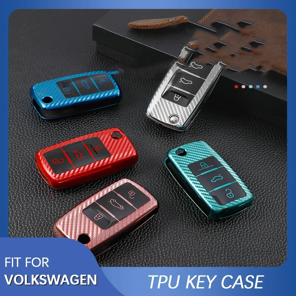 Colorful TPU Key Case for Volkswagen VW POLO Tiguan Passat B5 B6 B7 Golf EOS Scirocco Jetta MK6 Octavia Carbon Key Shell Cover