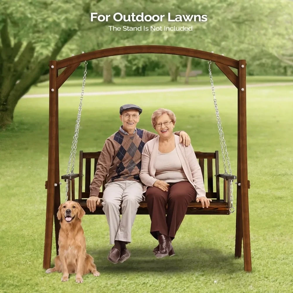 Heavy Duty 880 lb 5 ft Wooden Porch Swing Outdoor, Outdoor Hanging Swing Bench, Country Style, 17.1 D x 60 W x 17.8 H inches