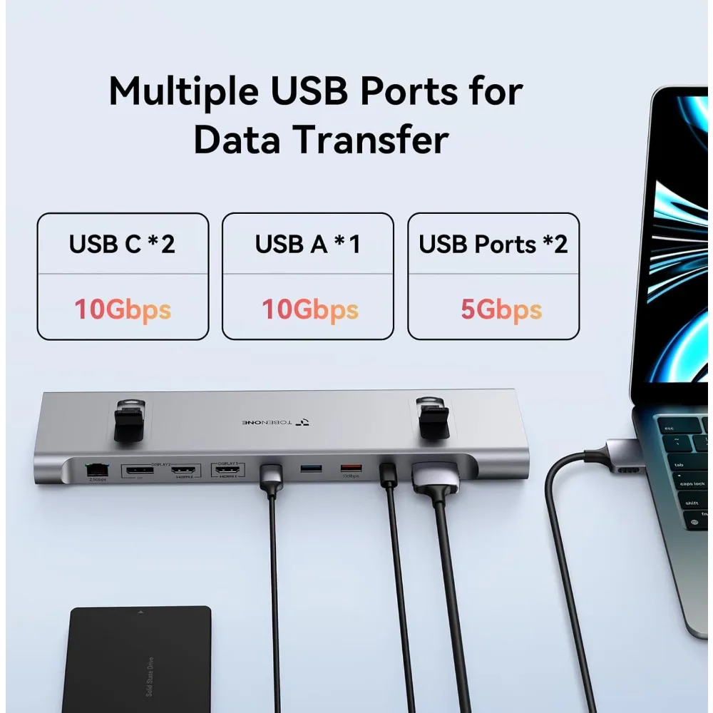 محطة إرساء شاشة MacBook Dual 4K مع USB-C، ومنافذ 16 في 2، وGigabit Ethernet، وتسليم طاقة 100 وات #6