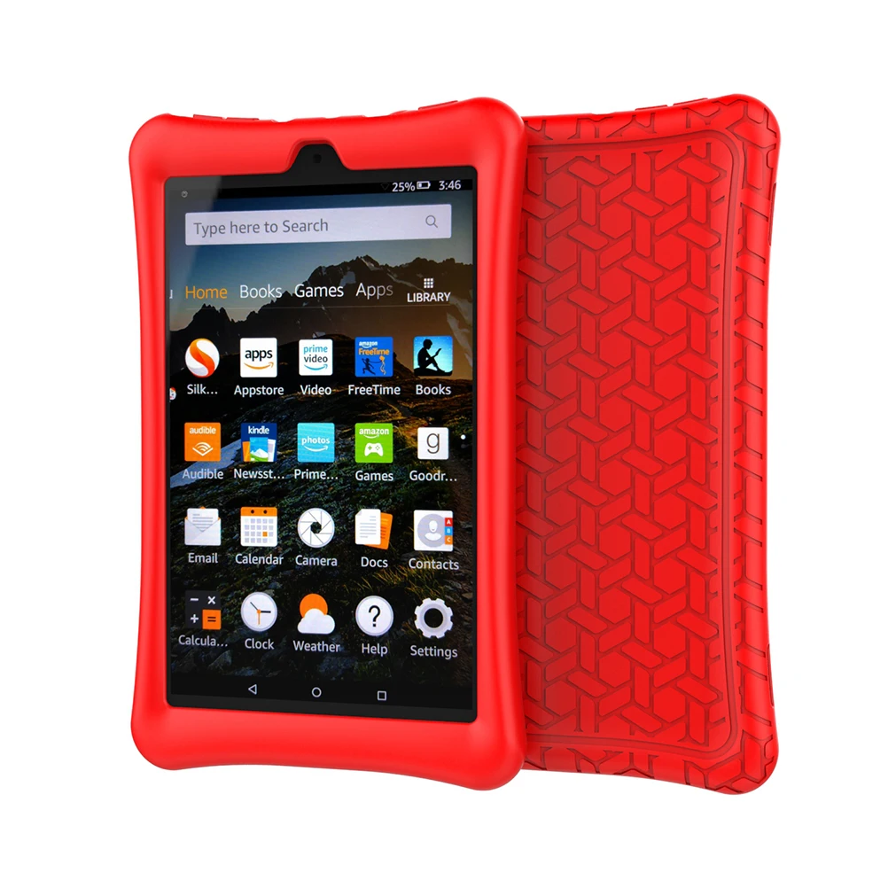 

1Pc Ergonomic Silicone Tablet Case For Kindle Fire HD8 2016 2017 Full Protection Bright Color Cover