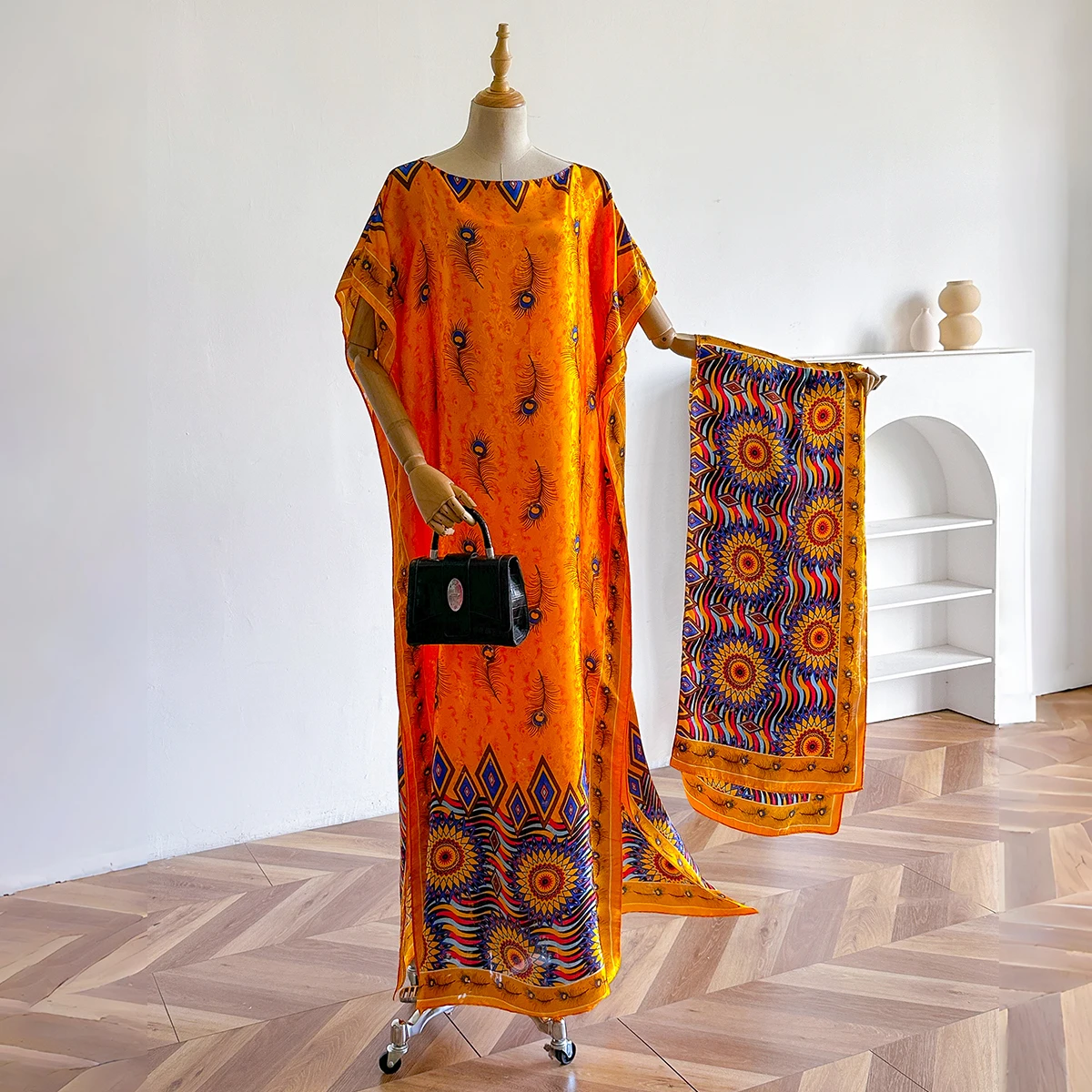 2025 nuevo estilo de moda de gran tamaño ropa de mujer africana Dubai Dashiki Abaya diseño de estampado Folral con bufanda vestido largo suelto