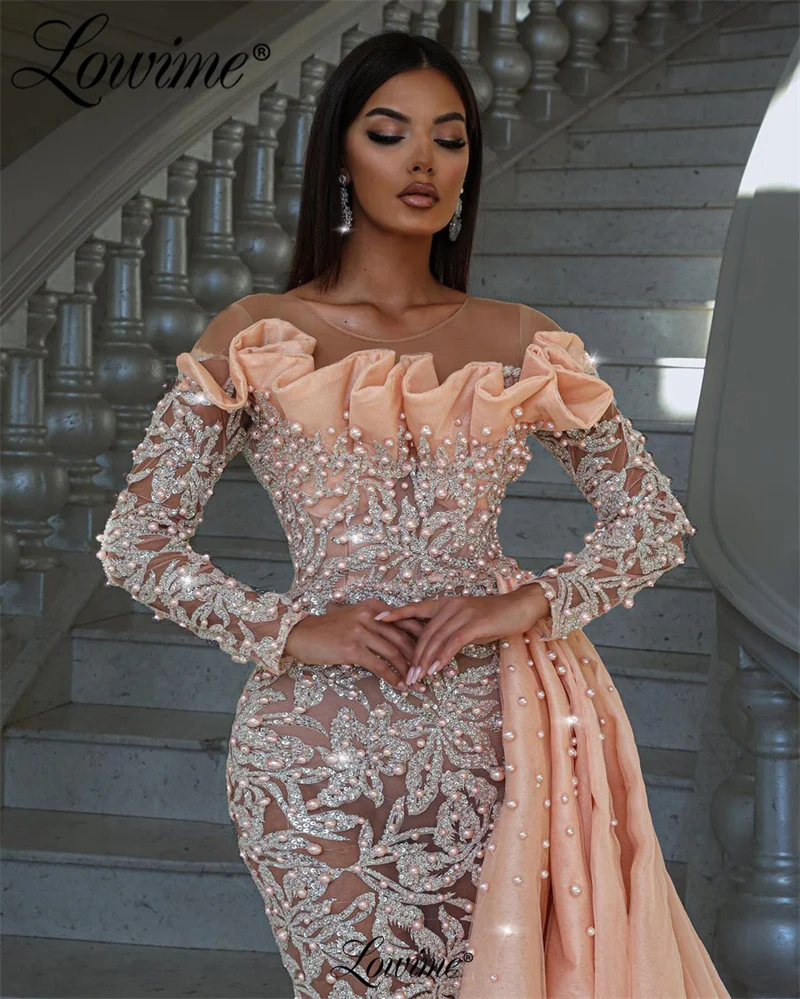 LowRob-Robe de Soirée Arabe à Manches sulf, Caftan de Dubaï, Abaya d'Arabie Saoudite, Robes de Bal Roses Perlées, Quelle que soit la Collection 2023