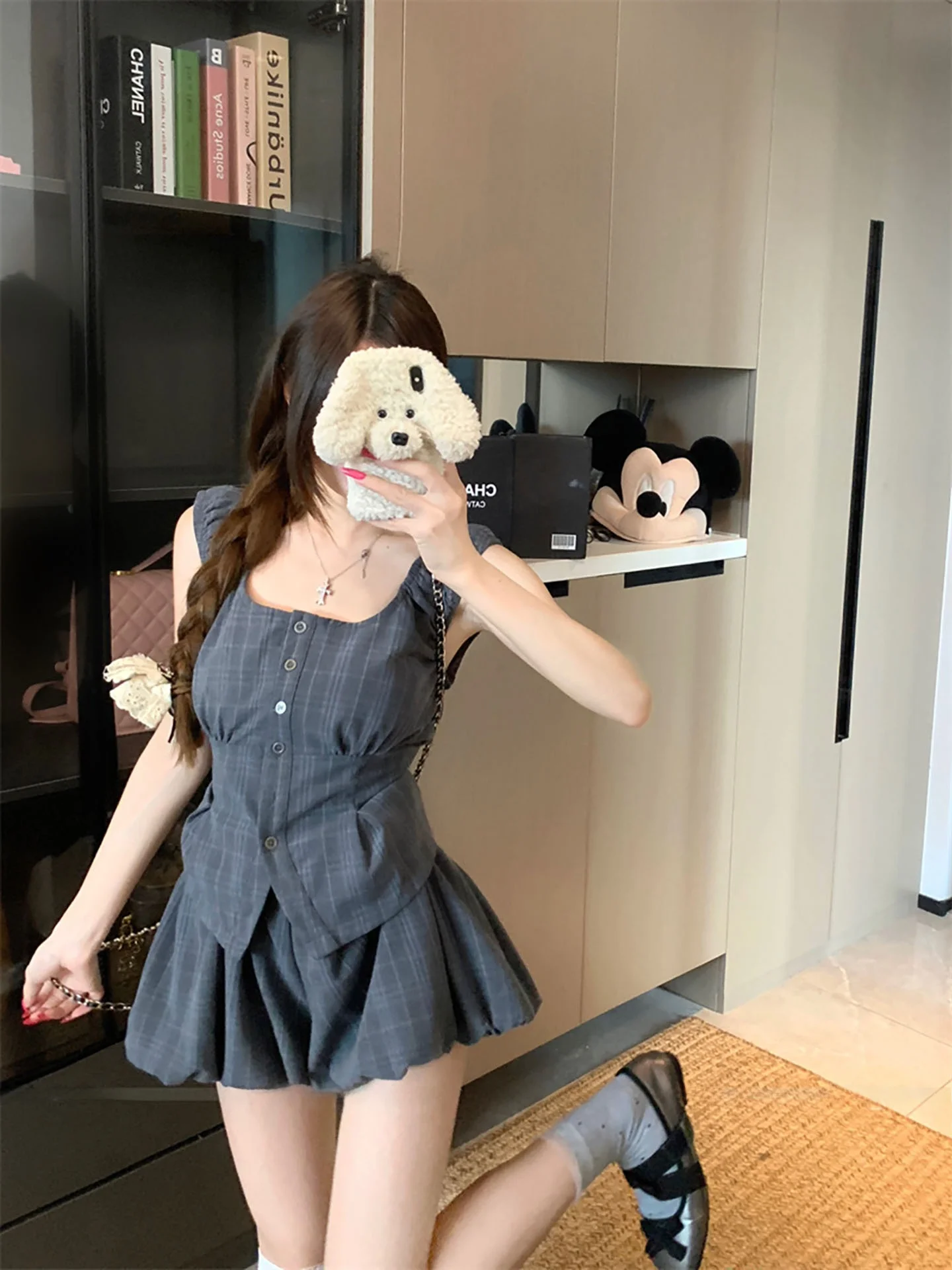 Slimming Plaid Button up Shirt Women's Summer New Commuter Style Versatile Design Sensation Trendy Vest Korean Version Slim Fit