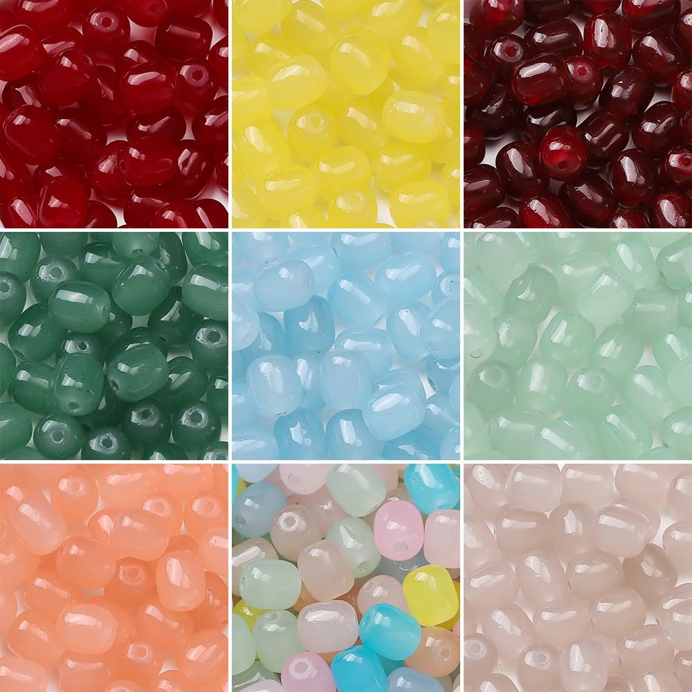 

20Pcs 8x10mm Imitation Jade Glass Beads Jujube Shape Loose Spacer Beads for Jewelry Making DIY Bracelet Necklace Accessories