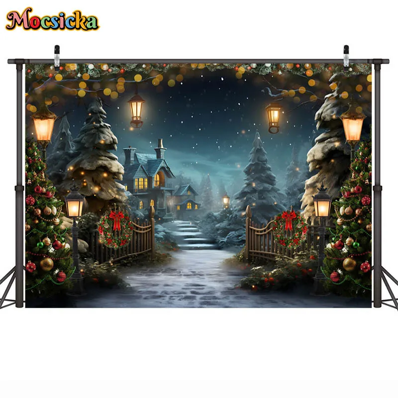 غرفة ثلاثية الأبعاد عيد الميلاد التصوير خلفية الشتاء كاتدرائية ثلجية باب خشبي عطلة الاطفال الأسرة صورة خلفية شجرة عيد الميلاد ديكور