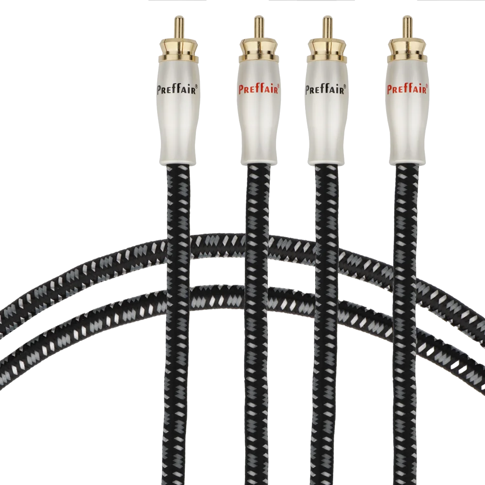 زوج مطلي بالفضة 6N OFC Dual RCA إلى Dual RCA لمكبر الصوت في السيارة ومضخم الصوت