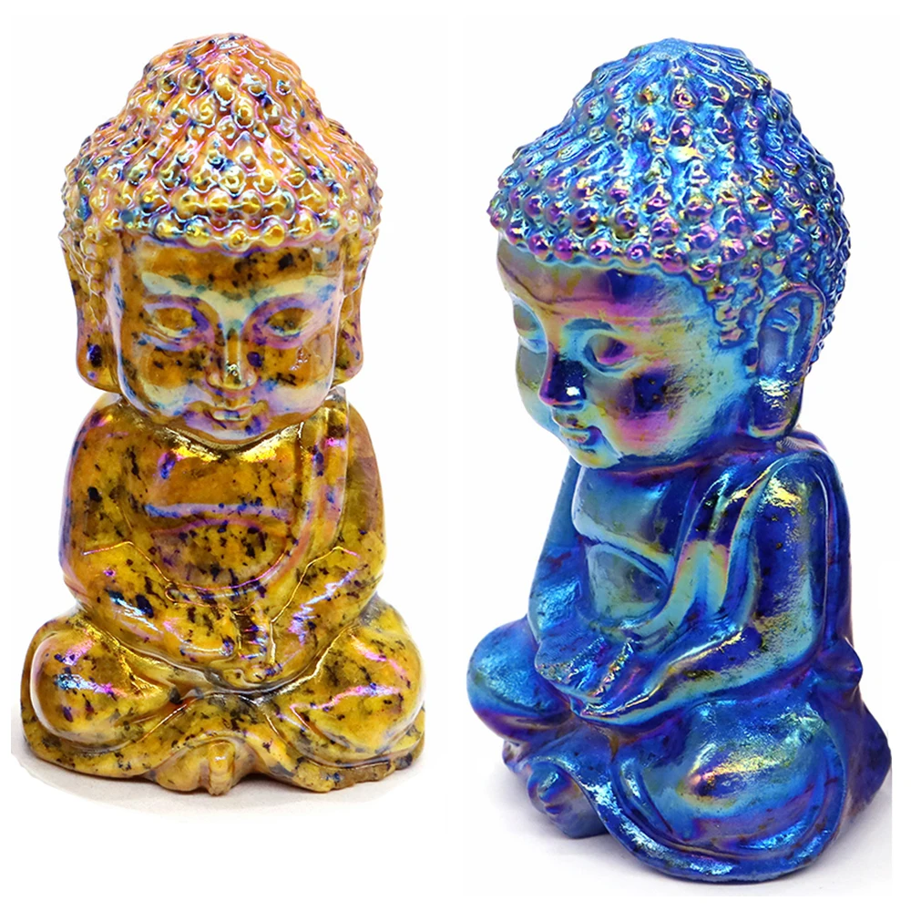 

80mm Sitting Baby Buddha Electroplated Plating Curb Stone Natural Healing Chakra Crystal for Spiritual Introspection Home Decor