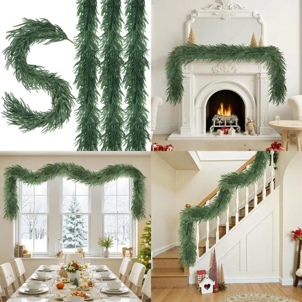 

Artificial Thick Norfolk Pine Garlands, 9FT Greenery for Christmas Mantle, Banister, and Dinner Table Decor