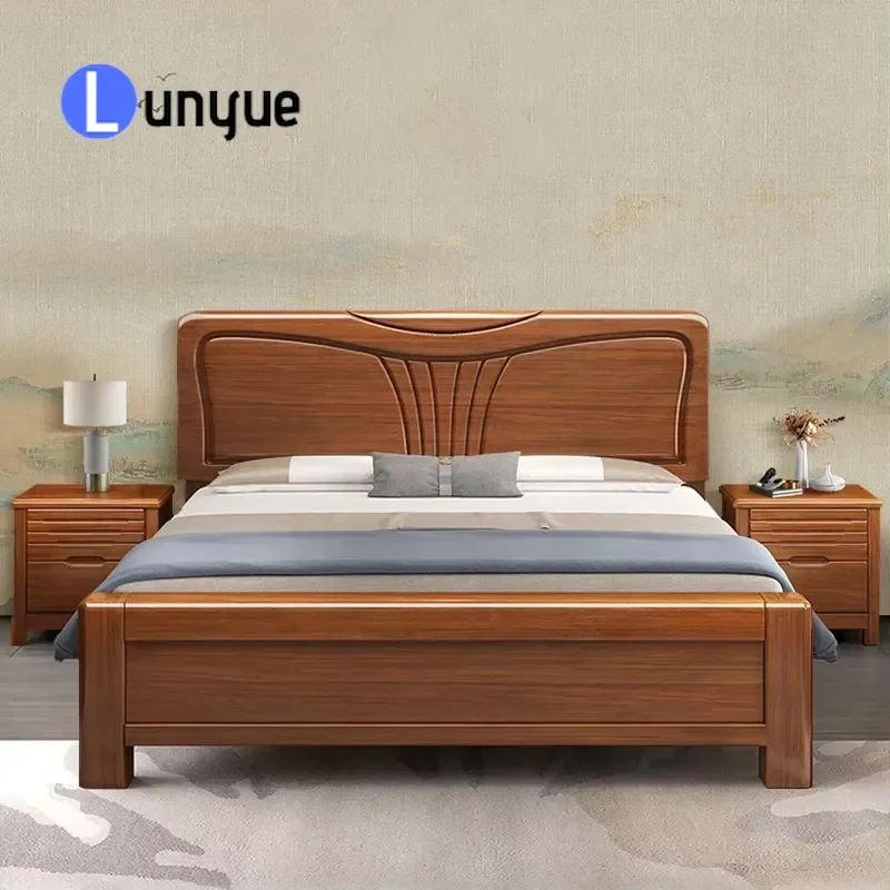 Modern Solid Wood Queen Bed Frame Double Size Bedroom Furniture Set Sturdy Minimalist Design for Master Guest Room Home Decor