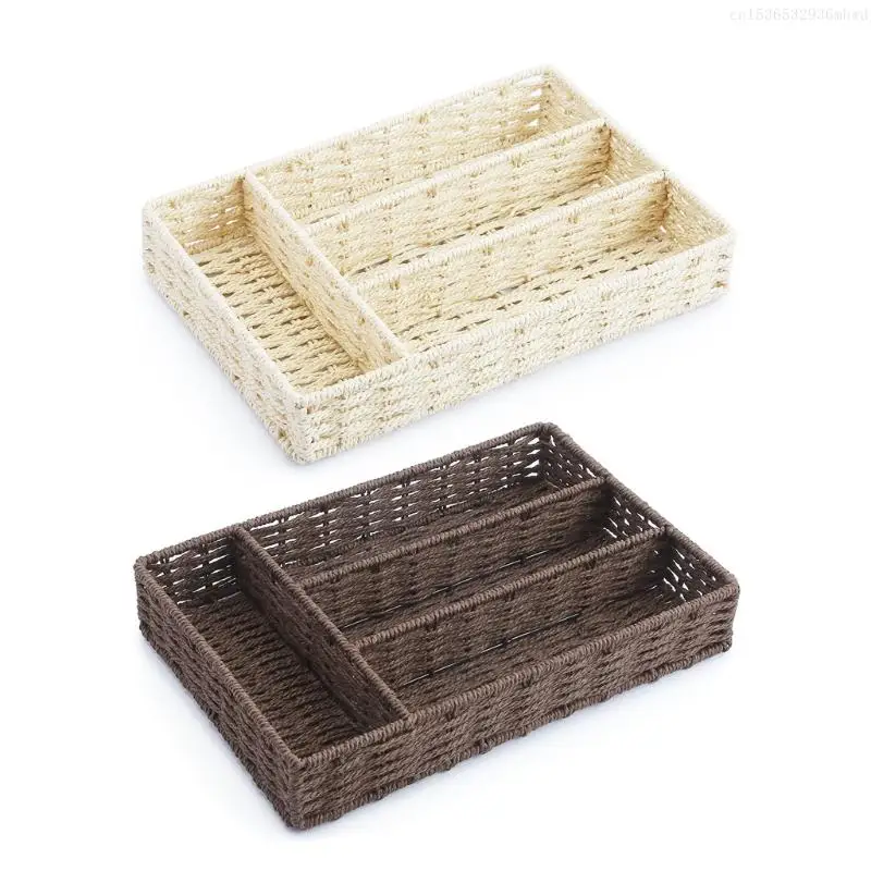 

Woven Storage Basket Grids Rattan Basket Gadgets Storage Box Handmade Straw Laundry Kids Toy Container F0T4