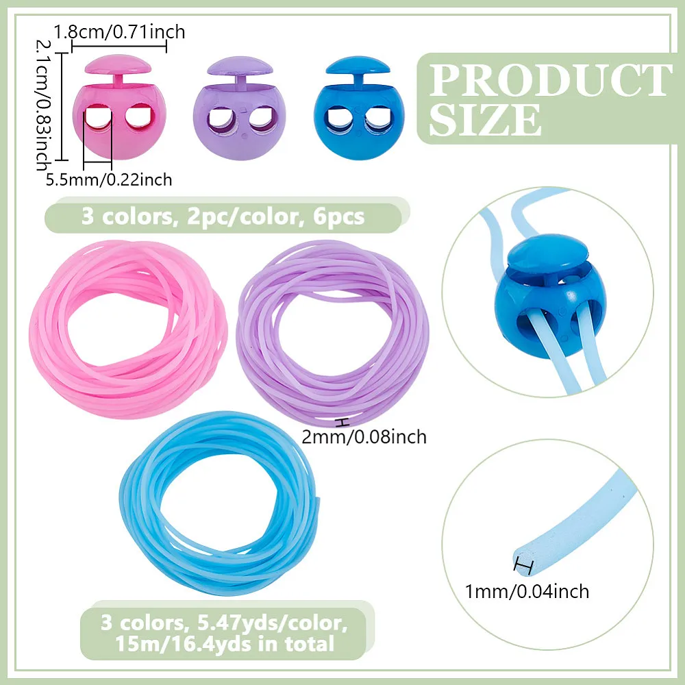16.4 Yards Stitch Keeping Cords 2mm Hollow Rubber Tubing Knitting Barber Cord with 6pcs 5.5mm Hole Needle Stoppers for Holding