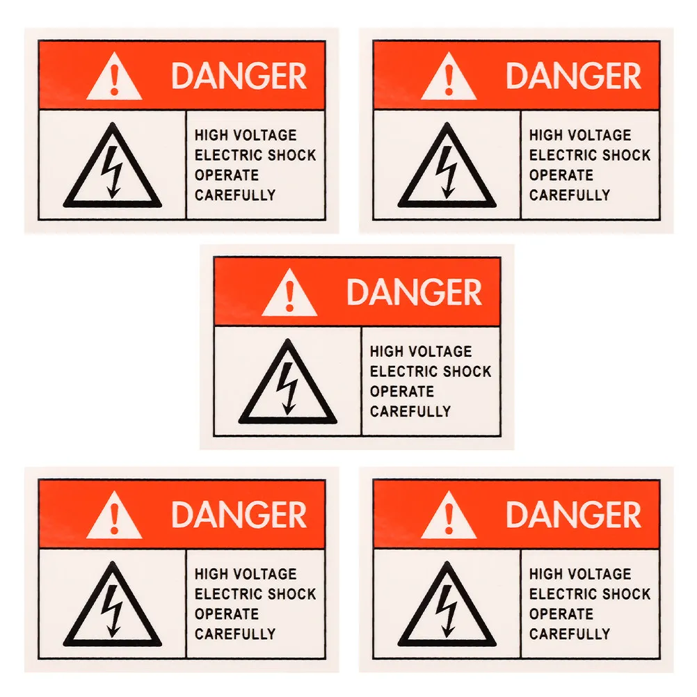5Pcs Power Warning Stickers Oil Resistant Anti-Electric Shake Safety Signs English High Voltage Hazard Labels Industrial