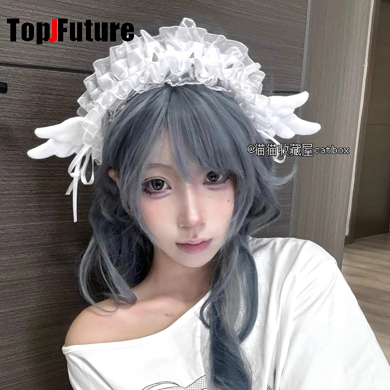 Y2K GIRL Harajuku Halloween cosplay Gothic punk handmade Lolita lace pleated willow nail angel wing headband Hair accessories