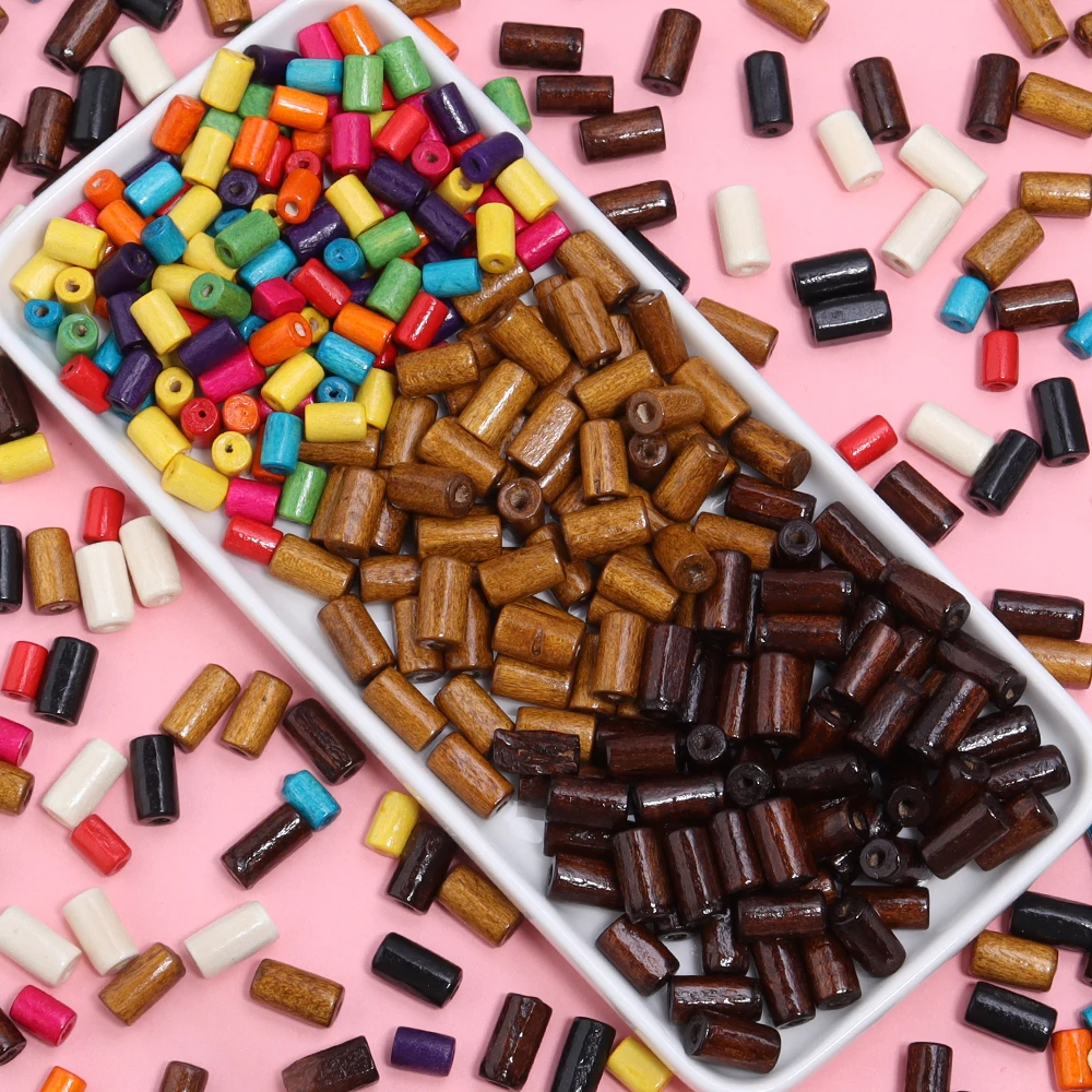 200-400pcs/lot Natural Maple Wooden Beads Colored Cylindrical Loose Wood Bead For Jewelry Making DIY Bracelet Necklace Wholesale