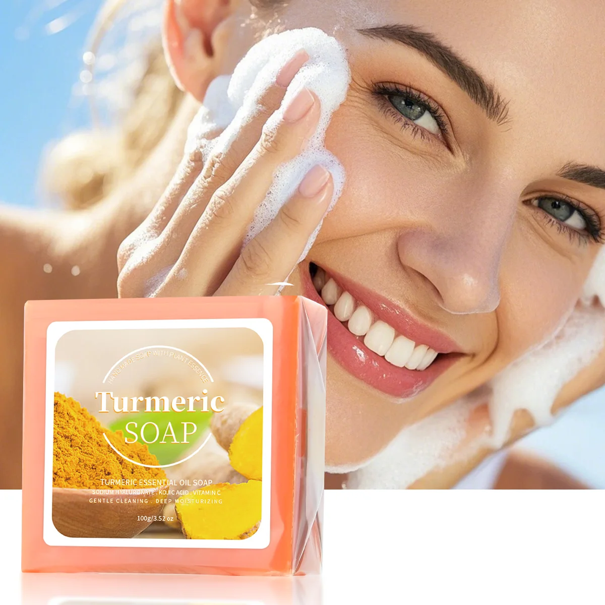 

100 г B + мулое глицериновое мыло с куркумой, эфирные масла, угольное отбеливающее мыло ручной работы для глубокой очистки для ухода за кожей