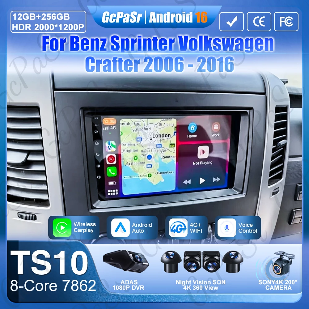 Android Auto For Benz Sprinter Volkswagen Crafter 2006 - 2016 Car Radio GPS Navigation 5G Wifi No 2din Autoradio Display DVD 2k