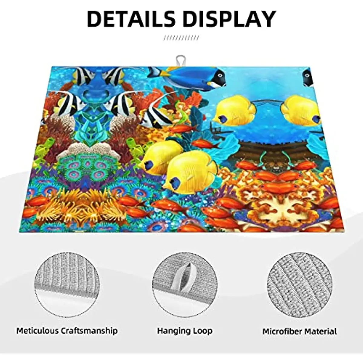 Tropical Ocean Sea Fish Printed Drying Mat for Kitchen Absorbent Microfiber Dish Drainer Mat Large Size Dish Drying Pad