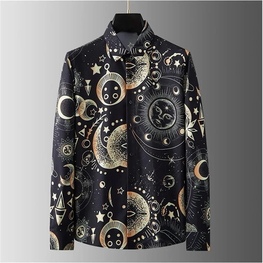 Luxury printed shirt men's long sleeved slim fit casual shirt, high-quality and fashionable street oversized men's clothing XS-6