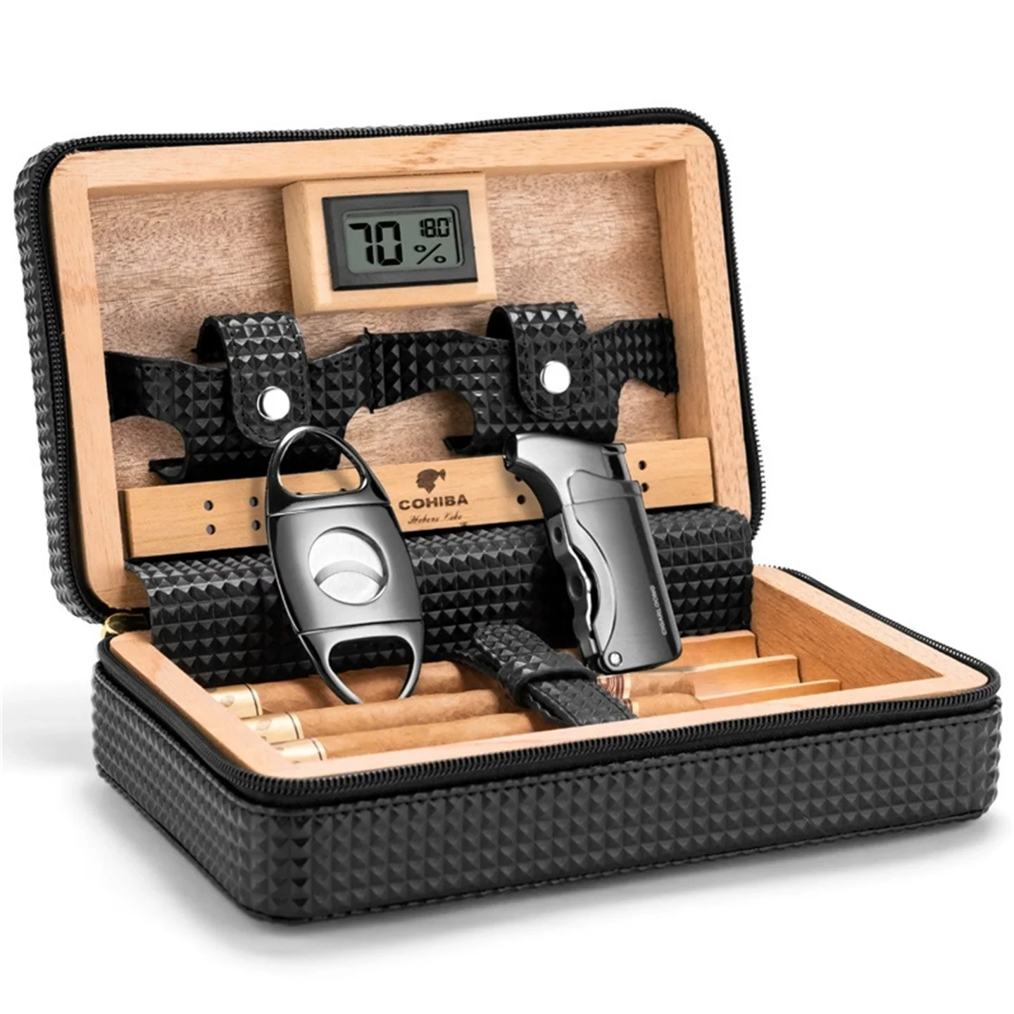 سيليكون الجلود والإسبانية الأرز السيجار المرطب المدمج في الرطوبة / المرطب المحمولة سستة الرجال هدية صندوق السيجار