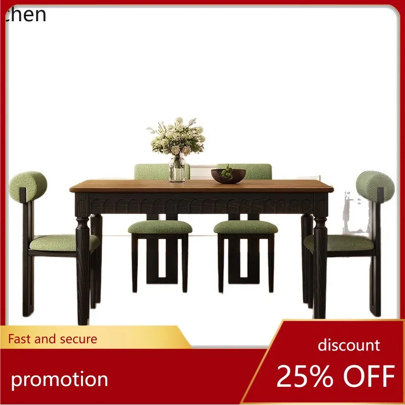 

ZML Solid Wood Dining Table Retro Rectangular Simple Dining Table and Chair Set for Home Small Apartment Dining Table
